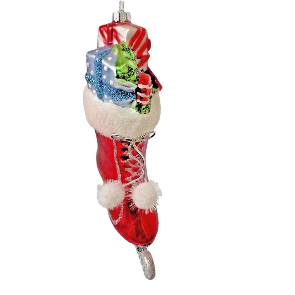 Christopher Radco Christmas‎ Ornament Red  Vintage Shine Sparkle Presents Silver